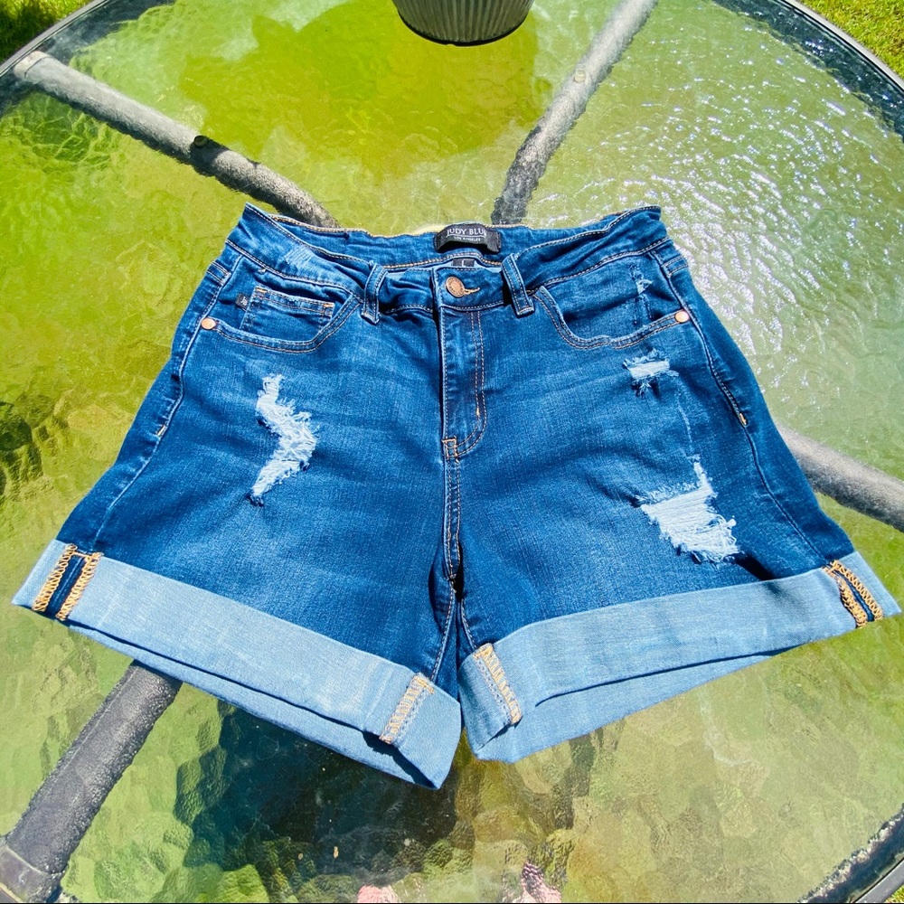 Cuffed Distressed Shorts by Judy Blue